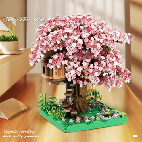 Pink Cherry Blossom Bonsai Tree Building Blocks Set,(1443 Pieces) Flower Treehouse Model Mini Building Block Toys,Tree House Model Toys Gifts for Kid and Adult