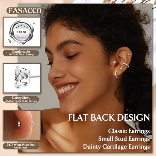 FASACCO Small Tiny Stud Flat Back Earring Hypoallergenic Gold Studs 14K Surgical Steel Earring Sets for Multiple Piercing Cartilage Hoop Earrings3