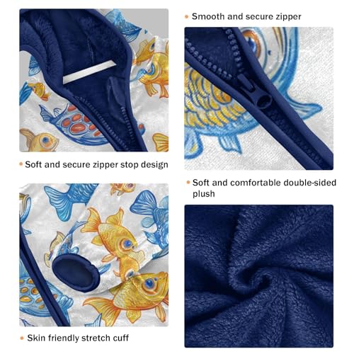 Colorful Cartoon Fish Toddler Fleece Jacket Girl Boys Hooded Fleece Jacket Coat Warm Outwear Zip-up 3-10T3