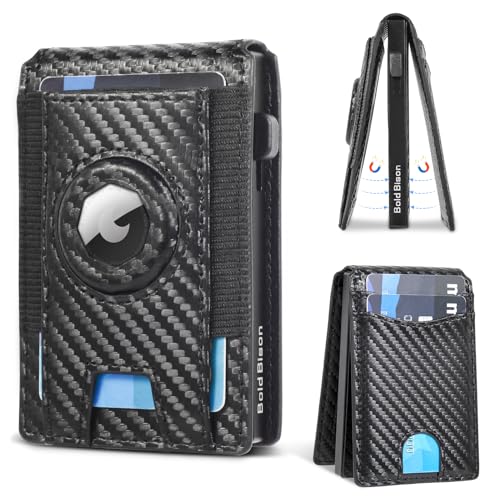 Bold Bison Magnetic AirTag Wallet with RFID Blocking, Slim & Minimalist Men Wallet with Pop-up Credit Card Holder, Smart Air Tag & Money in Front Pocket, Carteras Para Hombres, Perfect Life Gift