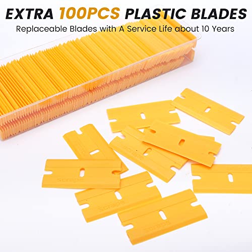 image for MulWark Razor Blade Scraper, 2Pack Razor Scraper Tool with 100PCS Plas