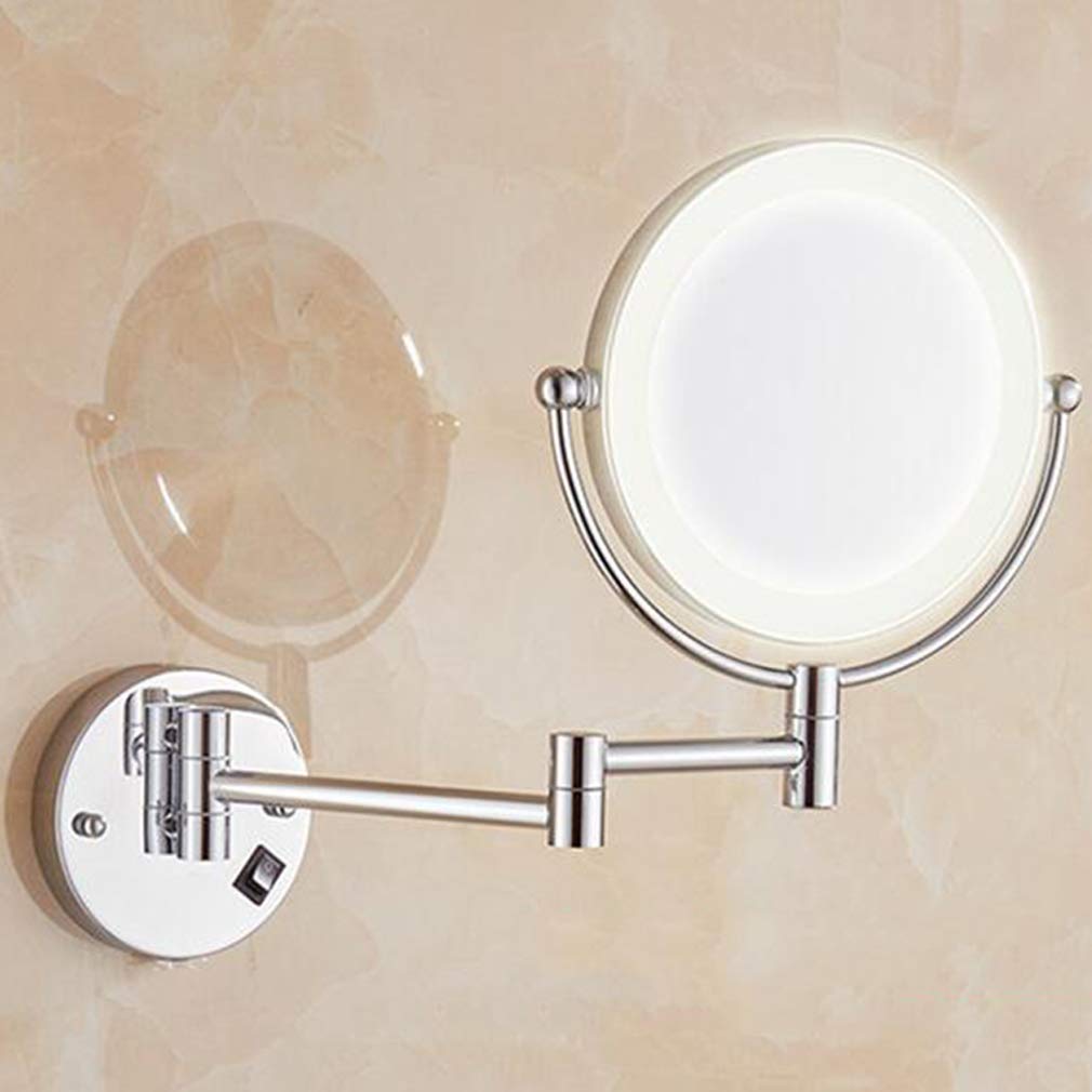 Espejo de tocador de maquillaje con luces, espejo de belleza montado en la pared de dos caras, espejo de baño con aumento 3X, espejo cosmético extensible alimentado por enchufe, dorado (dorado)