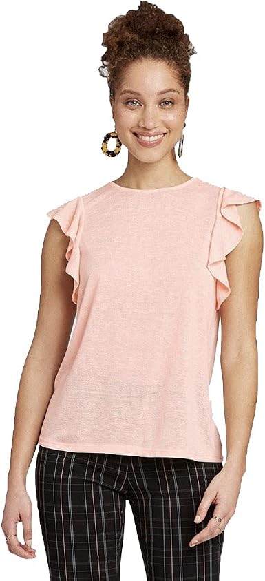 Ruffle Short Sleeve Linen T-Shirt 