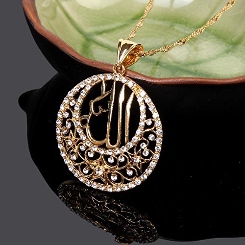Glaze Round Pendant Jewelry 24k Gold Plated Religious Islamic Muslim Allah Crystal Pendant3