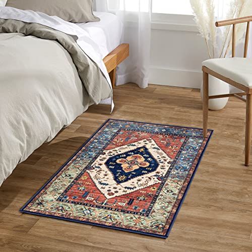 Earthall Small Area Rug 2X3 Washable Entryway Rug Doormat, Oriental Persian Distressed Rug Non-Slip Boho Rug Low-Pile Faux Wool Floor Carpet For Bathroom Entrance Kitchen Bedroom #TOP1