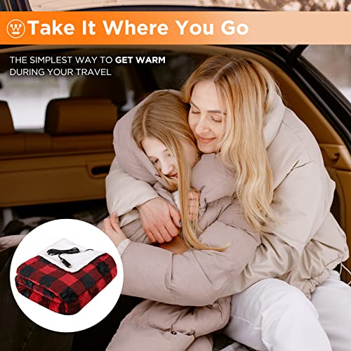 Image of Westinghouse Heated Car Blanket, 12-Volt Electric Blanket for Car, Truck, SUV, RV, Portable Heated Throw for Camping, Red Buffalo Plaid, 59 inch x 43 inch