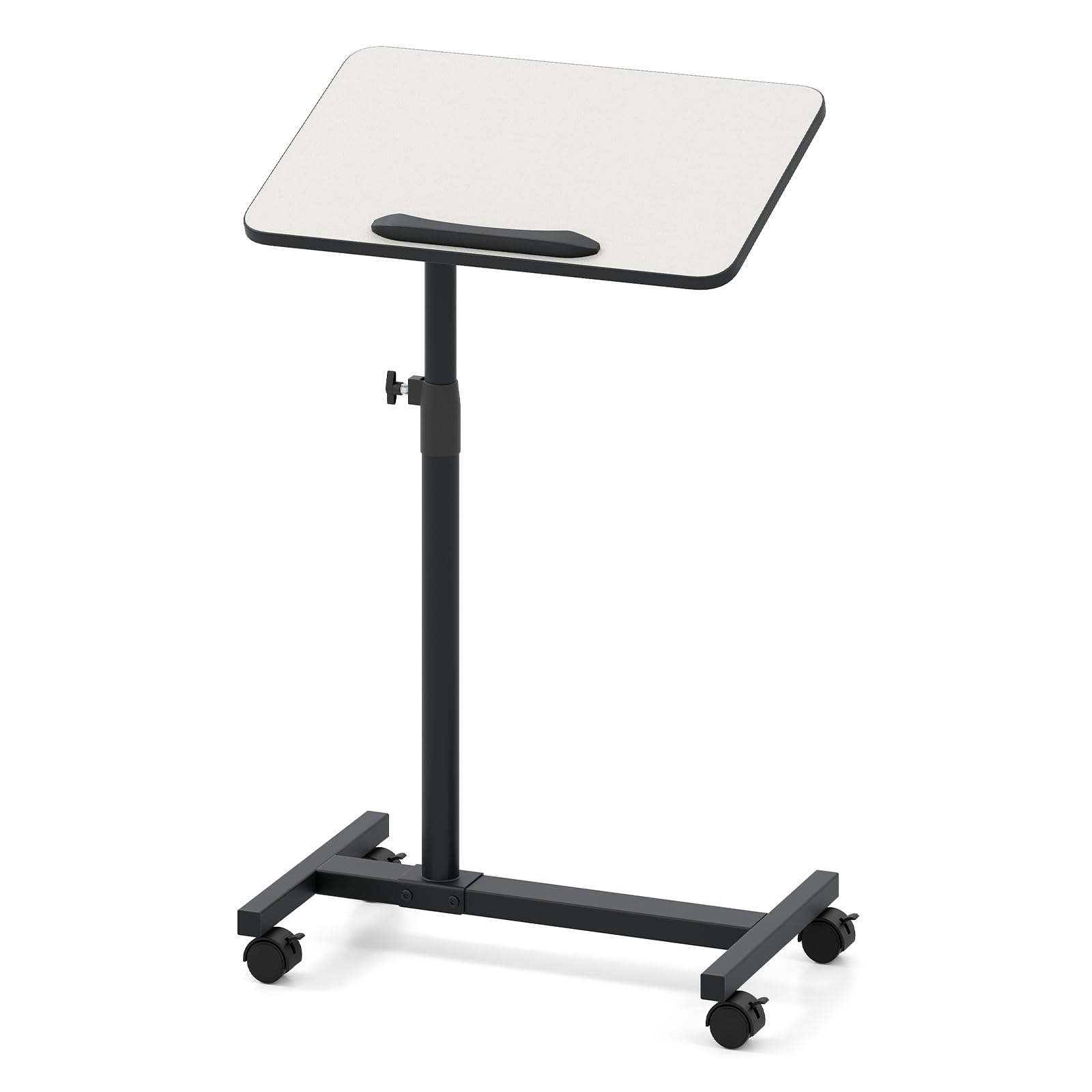 GYMAX Mesa Auxiliar con Ruedas Bloqueables en Forma de C, Altura Ajustable, Encimera Inclinable y Giratoria de 360°, Mesita de Noche Industrial para Sofá, Sala de Estar, Dormitorio (Marrón + Negro)