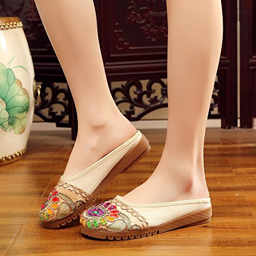 Qhome Women's Chinese Gem Charm Canvas Comfortable Casual Mules House Slippers Shoes4