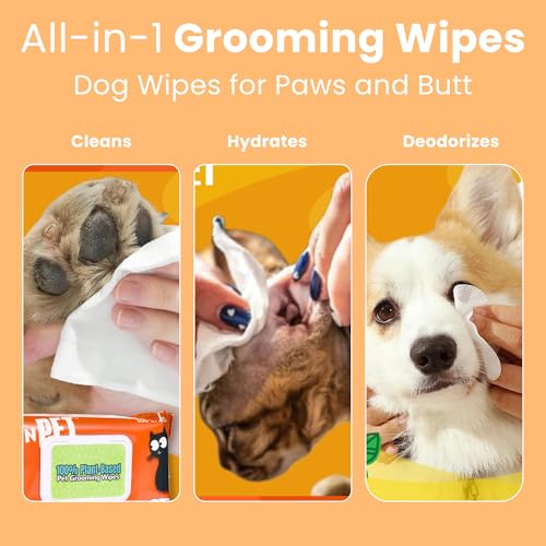 PET N PET 100% Plant Based Dog Wipes for Paws and Butt, 100 Counts Hypoallergenic Unscented Dog Pet Wipes, 8" x 8" - Image 5
