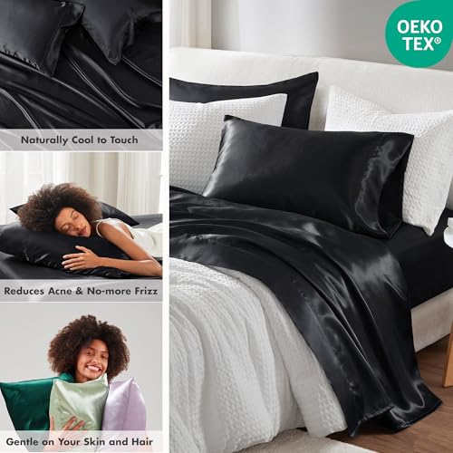Madison Park Essentials Satin Sheet Set Luxury and Silky with Natural Sheen, Elastic 14" Pocket fits up to 16" Mattress - Image 2
