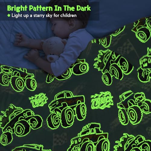 Image of Truck Glow in The Dark Blanket Truck Toys Gifts for Kids Boys Girls Teens Age 1-16 Years Old Child Birthday Christmas Halloween Excavator Construction Tractor Car Throw Bedroom Decor Blue 50 inchx 60 inch