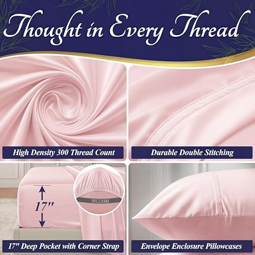 Image of DECOLURE 100% Viscose Derived from Bamboo Sheets California King Size - Luxury 4 Pc Naturally Cooling Sheets, Ultra Soft Bed Set - Deep 17 inch Pockets, Double Stitching, Oeko Tex Standard (Light Pink)