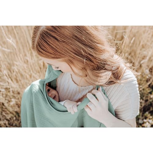 Image of Konssy Muslin Nursing Cover Up for Breastfeeding with Rigid Hoop | 100% Cotton Nursing Apron, Lightweight & Breathable, Carseat Canopy, Breast Feeding Covers for Women