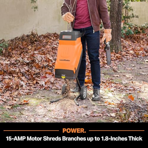 Image of LawnMaster FD1503 Electric Wood Chipper Shredder 15-Amp 1.8-Inch Cutting Diameter Max 14:1 Reduction