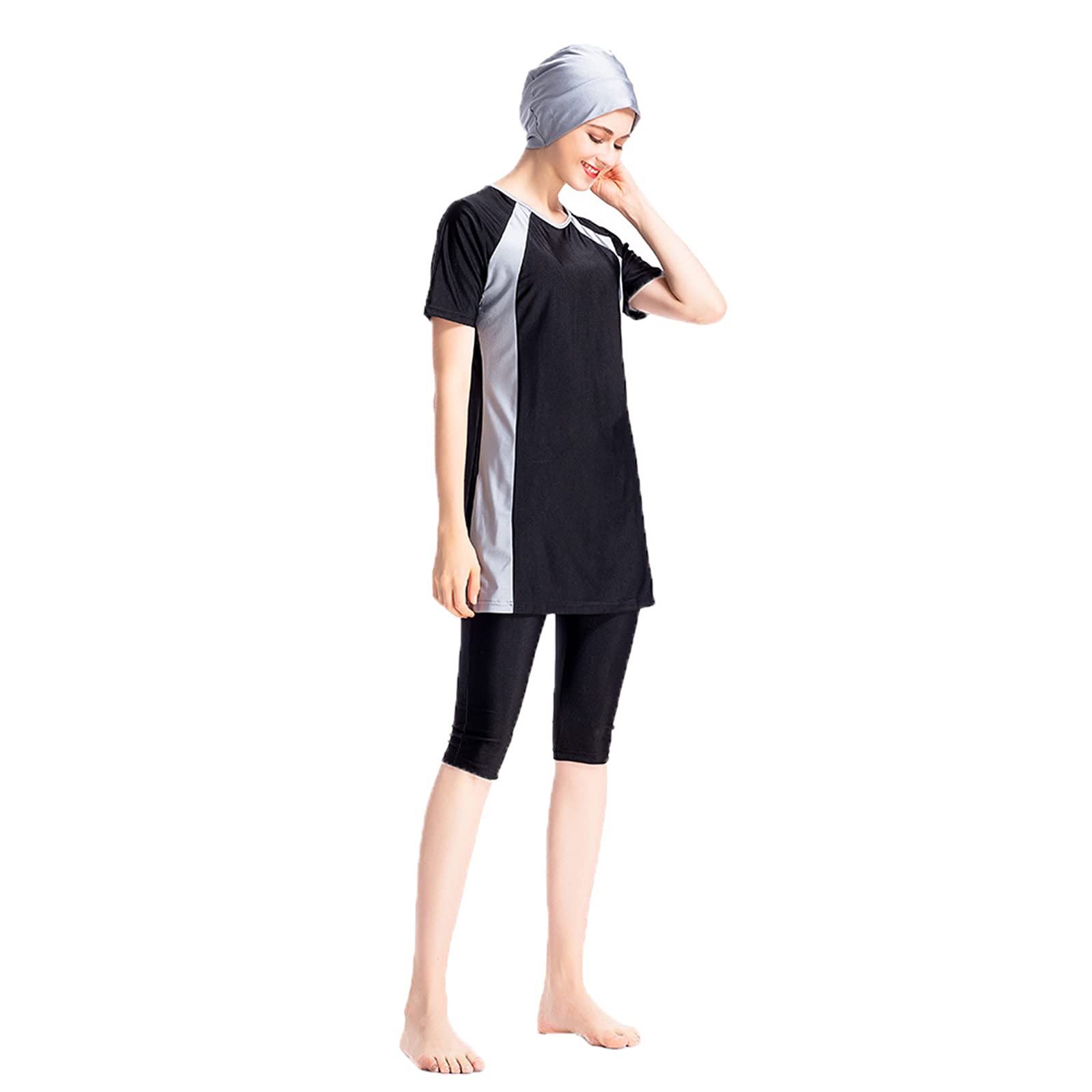 Pantaloni Corti a Maniche Corte Burkini Costumi da Bagno Musulmani Set 3 Pezzi Plus Size Costume da Bagno Islamico Turchia Costumi da Bagno Donna con Hijab