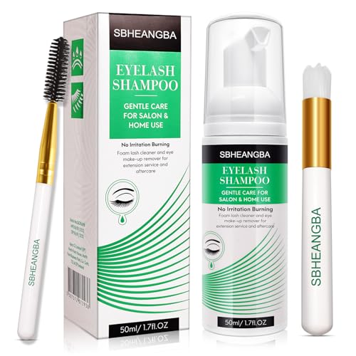 SBHEANGBA Lash Shampoo for Lash Extensions, Eyelash Extension Cleanser?50ml+ Brush - Eyelid Foaming Cleanser Wash for Extensions & Natural Lashes/Safe Makeup Remover for Professional Salon & Home Use