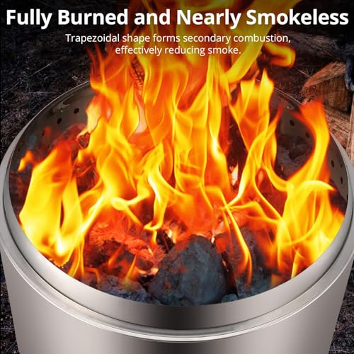 27 Inch Smokeless Fire Pit, Portable Stainless Steel Outdoor Fireplace - 360° Airflow Technology and Removable Ash Pan, Ideal for 6 or More People