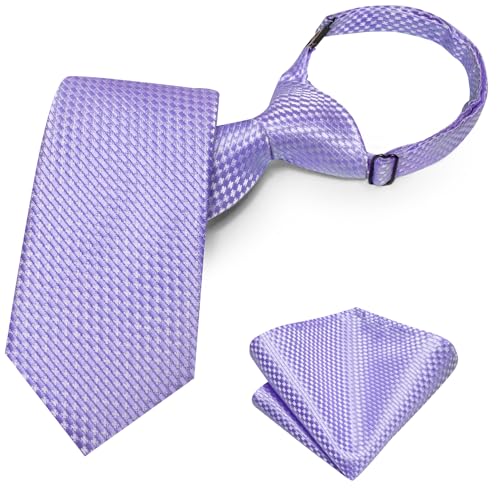 Image of Hi-Tie Boys Tie Pre-Tied Pocket Square Set Adjustable Kids Neckties Age 7-11 Years School UniForm Graduation