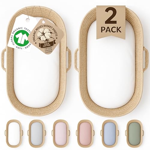 Bunnyjik 28x74-30x70 Ovale Spannbettlaken – GOTS-ZERTIFIZIERTES Bio Set aus 2 – 100% Baumwolle, Luxuriös 190GSM Dick & Ultraweich – Stubenwagen Bezug, Moseskorb, Babybett, Beistellbett