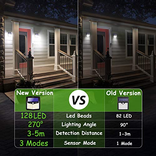 Solar Lights for Outdoor, Claoner 128 LED Motion Sensor Security Lights with 3 Lighting Modes IP65 Waterproof and Durable for Wall, 270° Angle for Yard Door Fence Pathway(4 Pack) - Image 4
