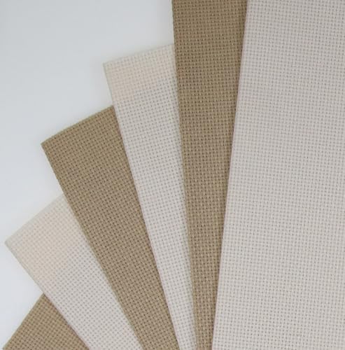 Image of KCS 4 /6 pc of 12 inch x 18 inch 30cmx45cm 16CT Counted Cotton Aida Cloth Cross Stitch Fabric (Ecru+Khaki, 6 pc)