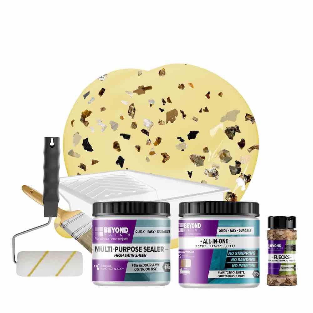Beyond Paint Oxford Bronze Flecks Countertop Makeover Kit with Paint, Sealer, Flecks, and Tools for Countertops, Buttercream