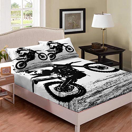 Erosebridal Dirt Bike Bedding Sets Twin Size, Motocross Racer Fitted Sheet Extreme Sports Game Bed Cover for Teens Boys Girls Teens Young Man Adult Bedroom Decorative, with Deep Pocket