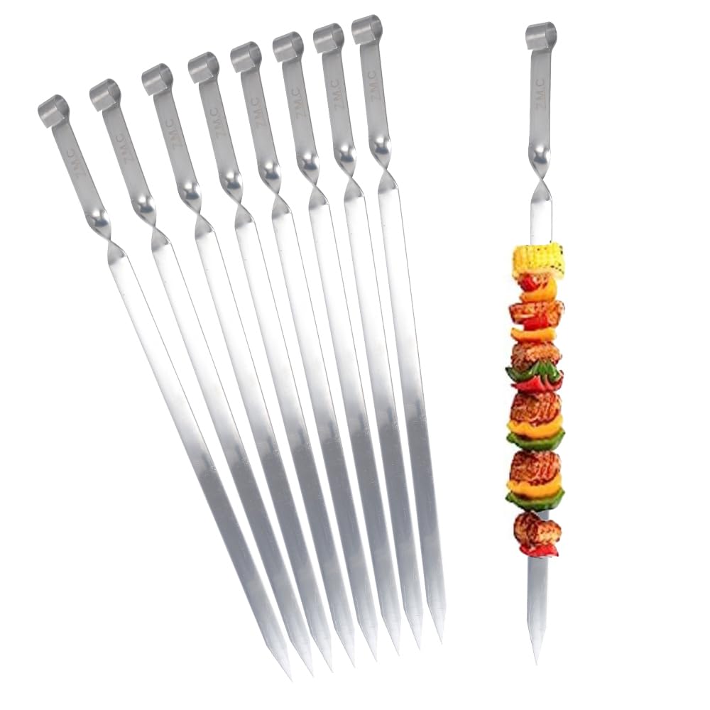 ZMC 25 spiedini per barbecue Kebab da 55 cm, in acciaio inox, 2 cm di larghezza, 2 mm di spessore, spiedini per carne e kebab, antiruggine, piatti e stabili per barbecue, Adana, falò e grandi