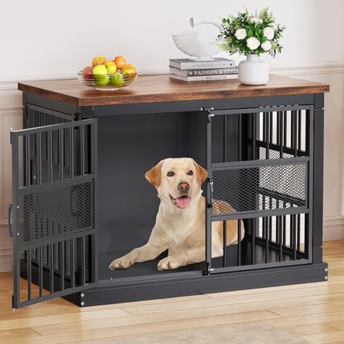 VOPEAK-Dog-Crate-Furniture-Chew-Resistant-Large-Dog-Crate-for-Medium-Large-Dogs-Heavy-Duty-XL-Dog-Crate-Dog-Kennel-Indoor-with-Double-Doors-Wooden-End-Table-for-Bedroom-Living-Room