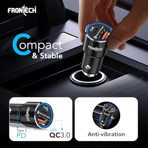 Image of FRONTECH Super-Fast Car Charger | 145W Dual Port | Type-C PD 45W + USB QC 100W | Anti-Vibration | Compact Design | 1M Type-C Cable | Secure Fit (CCH-0005)