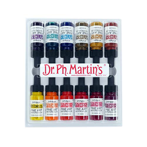 Dr. Ph. Martin's Hydrus Fine Art Watercolor (Set 3) Watercolor Set, 0.5 oz, Set 3 Colors, 1 Set of 12 Bottles