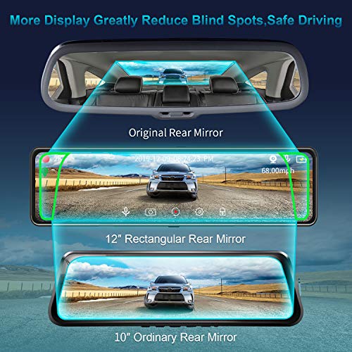 Mirror Dash Cam Car Backup Camera 12" 2K IPS Full Touch Screen 2560P+1080P Resolution Front and Rear View Dual Lens, Adjustable Wide Angle, WDR Night Vision, Parking Monitor, GPS & 32GB Card Included
