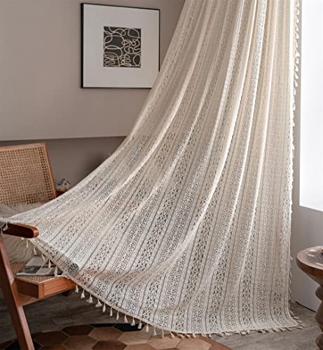 Deamos Vintage Vorhänge Landhausstil Häkeln Stricken Handgemacht Beige...
