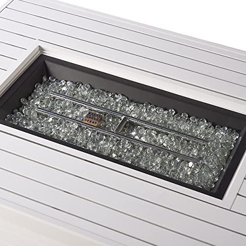 Image of Oakland Living Rectangular 48 in. x 36 in. Aluminum Propane Fire Pit Table, Glass Beads, Two Covers, Lid, 57,000 BTUs in White Finish