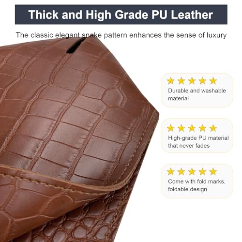 PENGLONG Tissue Box Cover 5X5X5'' PU Leather Tissue Holder Square Tissue Cube Box Organizer for Bathroom Vanity Countertop, Car, Night Stands, Office, Home, Kitchen (SnakeBrown, 1Pack)