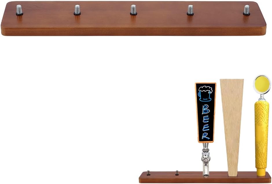 UNICRAFTALE Beer Tap Handle Display Holds 5 Tap Handles Coconut Brown Wooden Tap Handle Holder Rectangle Beer Tap Handle Holder for Home Brewery Bar Man Cave Tasting Room 88x407x28.5mm