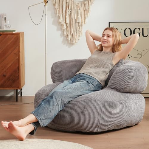 EBENCHICO Puf gigante para adultos y adolescentes, puf grande de pana con almohada, puf para adultos con relleno incluido, sofá para sala de estar, sofá perezoso