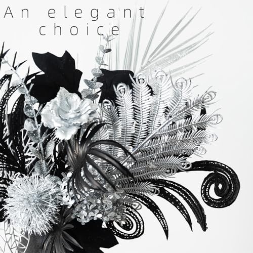 Image of Luxurious Black Silver Artificial Flowers,17-Inch Modern Gothic Bouquet | Dark Academic,Lndustrial Style Aesthetics,for Home Decoration,Elegant Wedding,Table Centerpiece,Theme Party,Vase Not Included