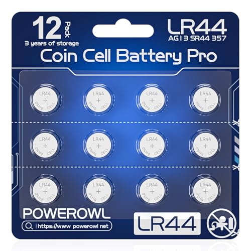 POWEROWL 12 Pcs LR44 Batteries for Watches Christmas decorations Bottle Lights and Small Electronics (Blue)