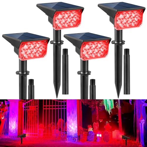 CREPOW Solar Spot Lights Outdoor 20 LED Waterproof IP65 Solar Landscape Light Adjustable Panel Spotlights for Wall Tree Yard Garden Halloween Christmas Red Lights 4 Pack
