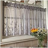 Windmilne Cortinas Cortas de Encaje para Ventanas, Cortinas Bordadas Vintage, Cortinas de Gasa Transparente con Bordes Fruncidos (Gris, 130 x 200 cm/51 x 79 Pulgadas)