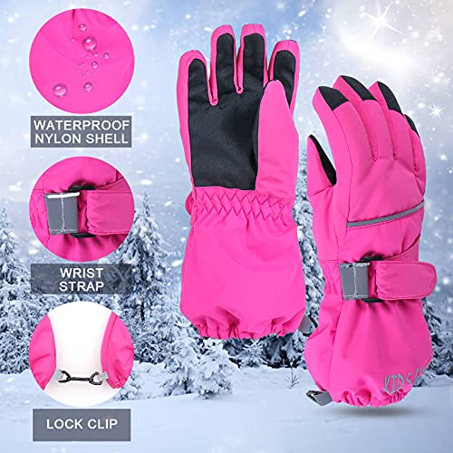 Image of BAVST Kids Winter Glove Boys Girls Snow Ski Waterproof Gloves for Teens Fleece Lining Warm Mittens Outdoor