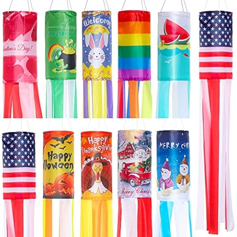 10 Pieces Seasonal American Flag Windsocks Cover