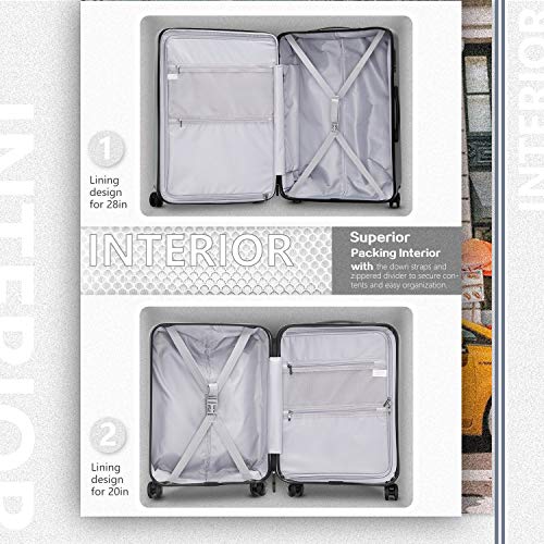 COOLIFE Luggage Suitcase Piece Set Carry On ABS+PC Spinner Trolley with pocket Compartmnet Weekend Bag (Titanium gray, 20in(carry on))