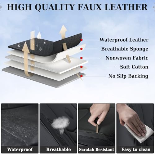Image of Coverado Leather Seat Covers for Cars, Car Seat Covers Full Set, Breathable Car Seat Protector with Lumbar Support, Black Seat Covers, Front and Back Waterproof Seat Cover Universal Fit for Most Cars