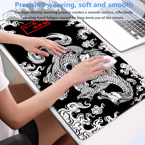 Black and White Mouse Pad Extra Large Gaming Mousepad XL Dragon Desk Mats Japanese Full Desk Keyboard Mat Computer Pad Desk Matt