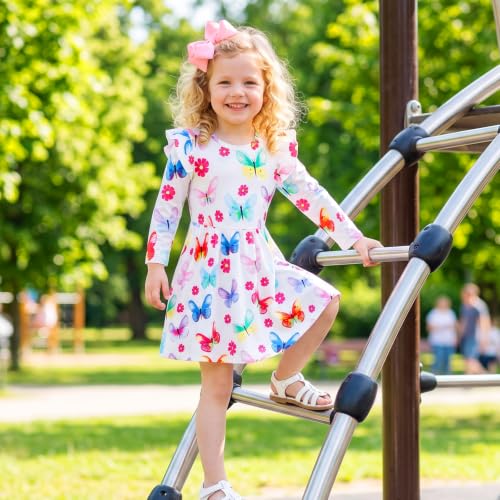 Image of Toddler Little Girls Casual Dresses Short Sleeve Crew Neck Graphic Cartoon Dress for 2-8 Years