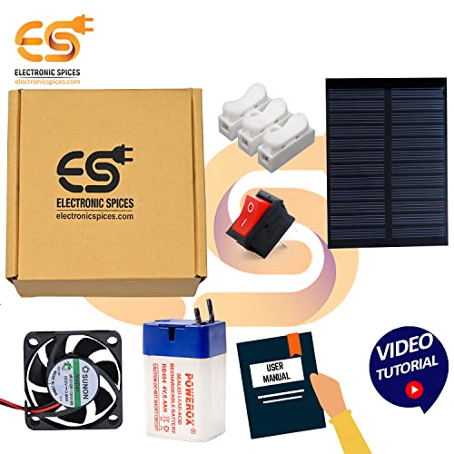 Image of Electronic Spices Diy Mini Solar Rechargeable Exhaust Fan Kit (Solar, Switch, Push Connector, Cooling fan, Battery) With Video Tutorial & User Manual Solar Powered Toy Kit