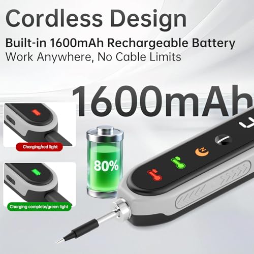 Image of Cordless Soldering Iron Kit, 8S Fast Heating, Type-C Charging, Adjustable Temp 180~450℃, 3 Replaceable Tips, 1600mAh Portable Wireless Soldering Pen for Electronics Repair and DIY Projects-White