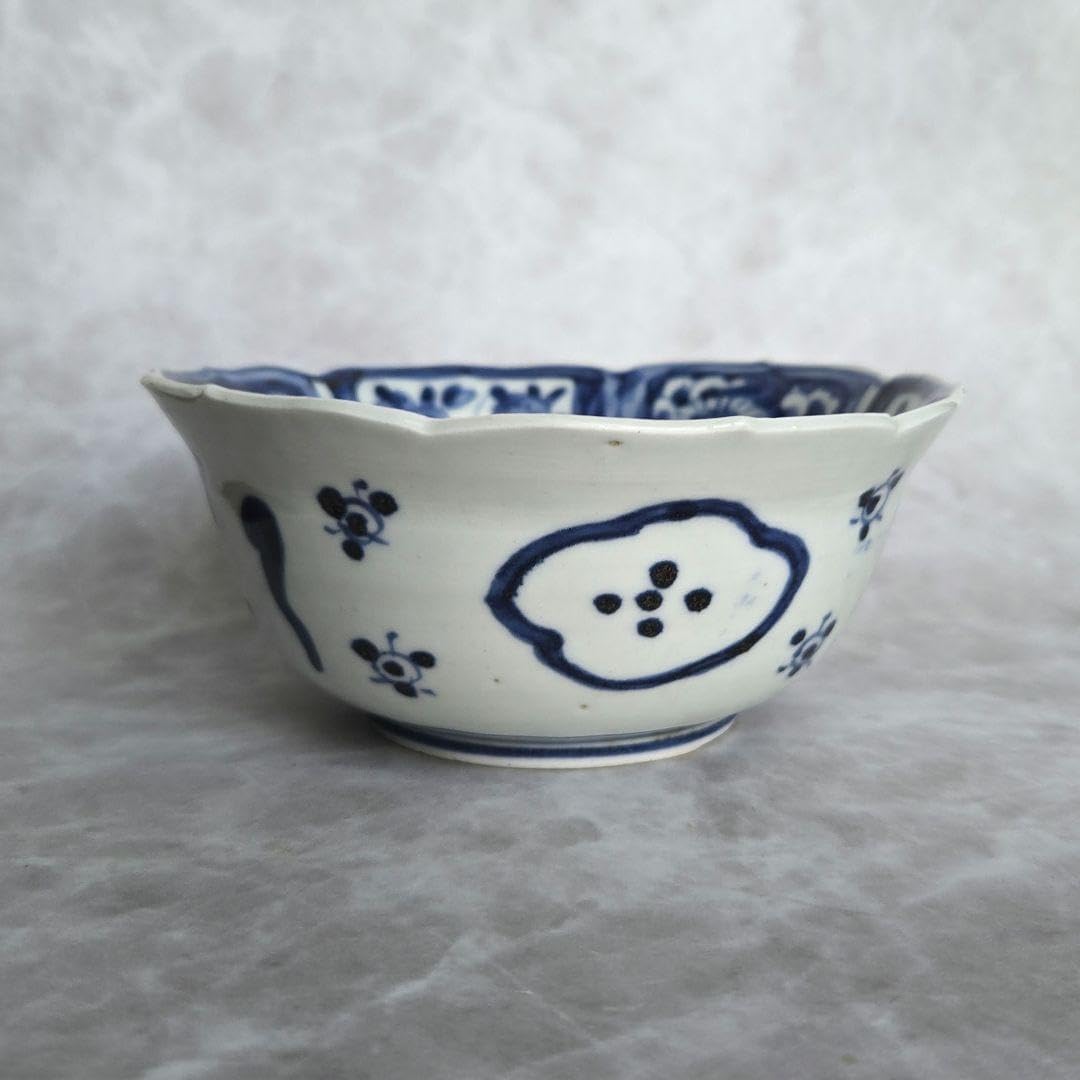 古伊万里　芙蓉手　向付　深鉢　江戸時代　染付　魚　金直し　金継ぎ　アンティーク 古伊万里 芙蓉手 向付 深鉢 江戸時代 染付 魚 金直し 金